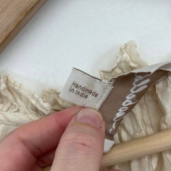 Cleobella Cream Ari Metallic Stripe Ruffle Puff Sleeve Peasant Blouse Large - Picture 9 of 16